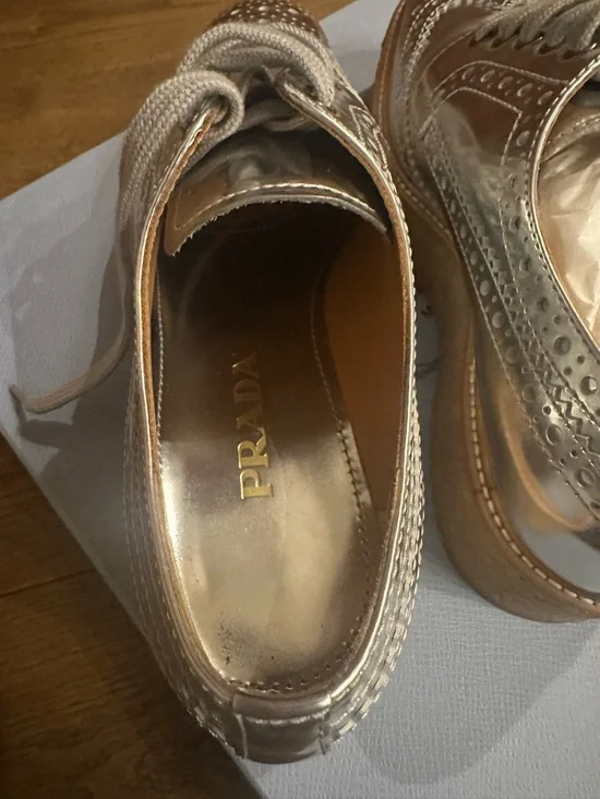 Prada Metallic Silver Wingtip Platform Loafers - Picture 7 of 8